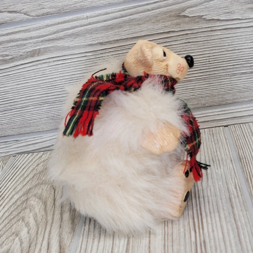 Avalanche Russ Berrie Polar‎ Bear Plush Scarf Christmas Snowball Snow Puff Dog